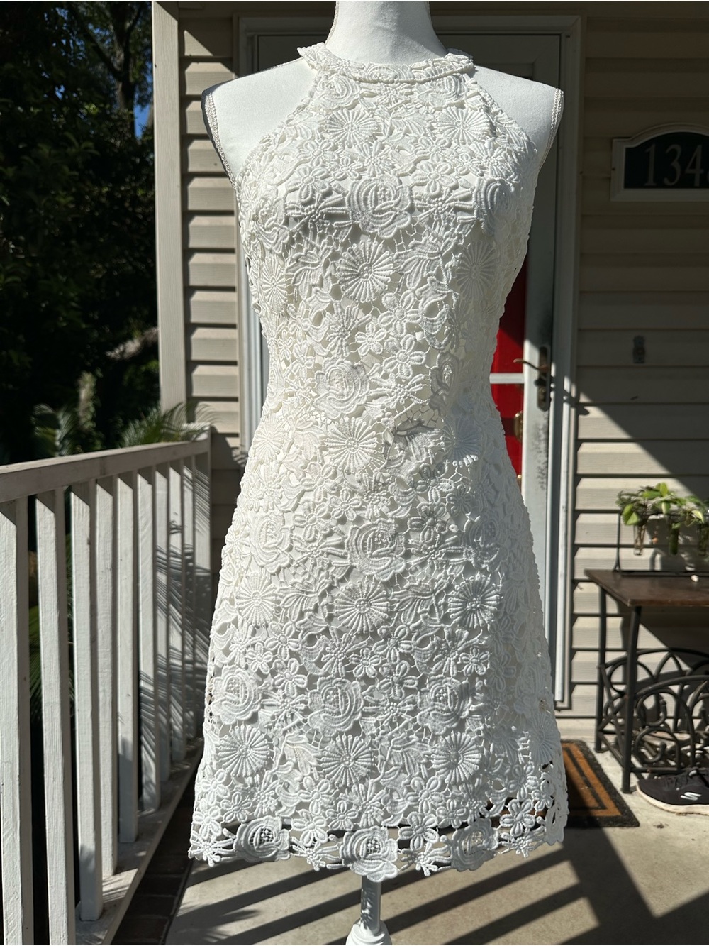 Lulu's White Floral Lace Halter Mini Dress
